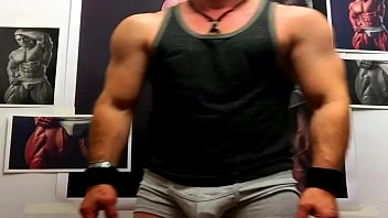 Preview 1 of Hp4 Me - DECLAN STONE flexing and jacking at the Wall of Muscle