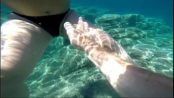 Preview 1 of Big Forced Granny - Milf in black bikini underwater