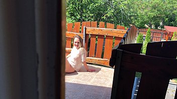Preview 1 of Wwwxxxx Videos Sony Leuni - Balcony dildo sucking fucking fun