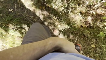 Preview 1 of Defloration Of Emily Insomnia - Horny guy sneaks into the woods to jack off with a Big cum load