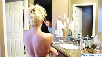 Preview 2 of Saline Inflated Scrotum - Sneaking in to fuck my neighbors mom