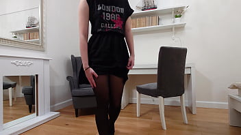 Preview 3 of Prvit Sexy - Evelyn in A Tshirt and black pantyhose modeling and teasing