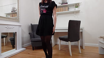 Preview 4 of Prvit Sexy - Evelyn in A Tshirt and black pantyhose modeling and teasing