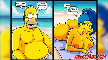Preview 2 of Ssc Share - Burying it deep in the sand! Cheating on her husband on the beach! Simpsons comics