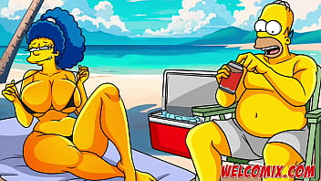 Preview 3 of Ssc Share - Burying it deep in the sand! Cheating on her husband on the beach! Simpsons comics