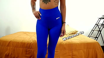 Preview 1 of Kimono Doctor - Big Ass Latina Working Out In Tight Blue Leggings