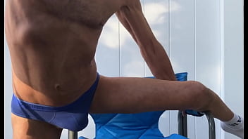 Preview 4 of Tell Gay - Deep Pelvic Stretching in Blue Briefs on Blue Chair Late October 2024