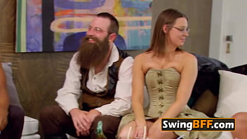 Preview 2 of Xxxsonyleony Com - NAUGHTY redhead HIPSTER takes wife to BIG ORGY