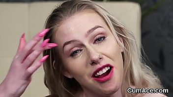 Preview 3 of Teen Fesi Sex - Frisky stunner gets cumshot on her face swallowing all the jism