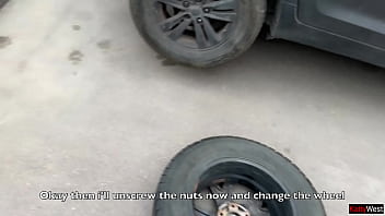 Preview 1 of Teacher Student Xxx Bf - Stranger Came Massively On My Face In Car After Helping Fix It - Crazy Public CUMWALK