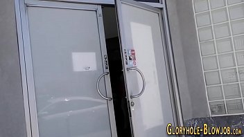 Preview 1 of Hot Moms Movies - Gloryhole teen dribbles cum onto small tits
