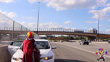 Preview 2 of Xxx Vedos In - Juicy Tee Gets Fucked by Gibby The Clown on A Busy Highway During Rush Hour