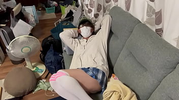 Preview 1 of Mom Mandu - ミニスカニーハイの女装子まゆちゃんが自宅ソファでくつろぎながらパンチラしつつ最後はパンツも脱いで丸出しで大股開きを披露する