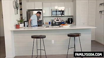 Preview 3 of Dildo Pov Sweet - Stepsister blows my cock right next to stepmom in the kitchen