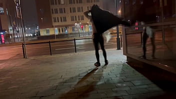 Preview 1 of 18 Hrs - BIG DICK AND JUICY ASS EXHIBITIONIST SHEMALE FLASH CITY CROSSROAD OUTDOOR