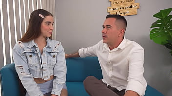 Preview 1 of Kiss Breast Lesbian - Perverted stepfather gives his stepdaughter a hot sex class when his wife is not at home