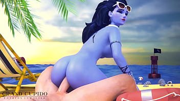 Preview 1 of Angala White And Lasben - Widowmaker Riding Dick On The Beach