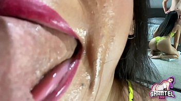 Preview 2 of Brgett B - Extreme Close Up Deepthroat Blowjob ASMR Sloppy Throatpie &amp_ Ass in Mirror