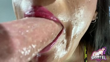 Preview 3 of Brgett B - Extreme Close Up Deepthroat Blowjob ASMR Sloppy Throatpie &amp_ Ass in Mirror