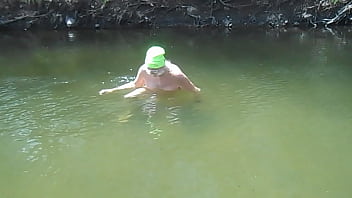 Preview 2 of Kongo Girl Porn - Naked Driver stands up in the river and shakes off