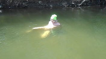 Preview 1 of Kongo Girl Porn - Naked Driver stands up in the river and shakes off
