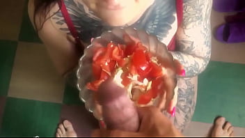 Preview 4 of Bau Sex Hd - Husband Fuck Babe and Seasoned Salad Sperm - Food Fetish
