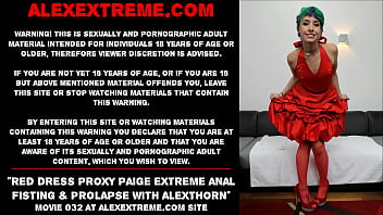 Preview 1 of Blujob Xxx - Red dress Proxy Paige extreme anal fisting &amp_ prolapse with AlexThorn
