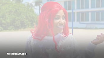 Preview 1 of Kannada Sex Videoo - Outside on The Balcony Redhead Barbie Squirts on BBC King Noire