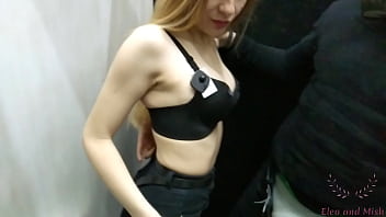 Preview 4 of Dbm Joker - risky hot blowjob from Eleo Mish in public changing room with cum on bra and leave it