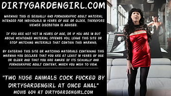 Preview 1 of Axxvdo - Two huge animals cock fucked by Dirtygardengirl at once in he anal prolapse hole