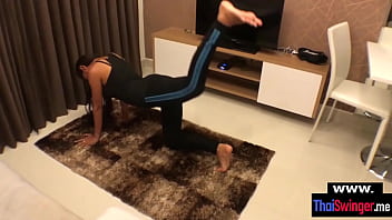 Preview 1 of Ebony Milf Gets Rocked - Yoga exercise footjob finisher with my Thai GF