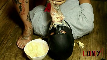 Preview 2 of Milfz Tatoos - Strong brazilian woman Tamires Rosa make guy eat fruits and candies over her feet Frutish 2 by Lony Fetiches