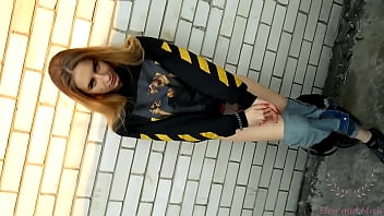 Preview 2 of Karina Sassy Sue - amateur blonde teen model EleoMish have surprice public fuck with cumshot on ass