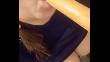 Preview 2 of Advance Porn - Slutty Teen Sucks A Wooden Dildo For Fun