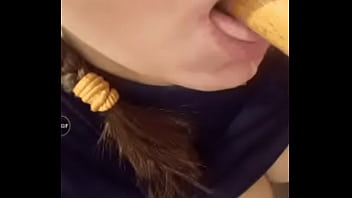 Preview 3 of Advance Porn - Slutty Teen Sucks A Wooden Dildo For Fun