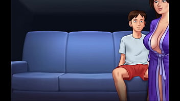 Preview 1 of Angela White Joi - [Summertime Saga] Debbie &amp_ Anon Watch TV (footjob &amp_ sex)
