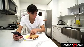 Preview 1 of Animal Fuck Videos - When the older walks around the kitchen with his uncut cock h. out,  the young boy can&rsquo_t conceal the big boner forming inside his sweatpants
