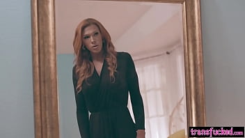 Preview 2 of Instead Aante - Redhead teen meets a beautiful shemale through a mirror
