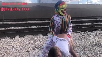 Preview 2 of Sex Tourism In Romania - Clown fucks girl on train tracks