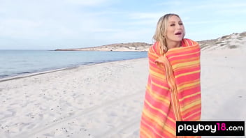 Preview 4 of Stepmother And Son Sexvideos - Bombastic diver with big boobs stripping at the beach