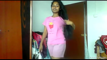 Preview 1 of Blonde Cute Stepsister - Srilankan teen strips and teases - MyDesiTube.com