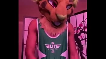 Preview 3 of Sunilion Parn Xxx Hd Video - Furry in wrestling outfit strips and jerks pt1