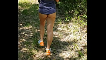 Preview 1 of Teen Otaku - Bootyshorts in the Park,  ass cheeks out.