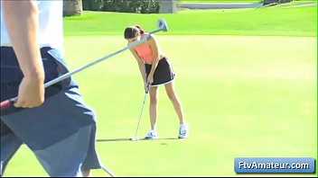 Preview 2 of Pajamas German - Young cutie brunette amateur Adria reveal her sexy gorgeous body on the golf course