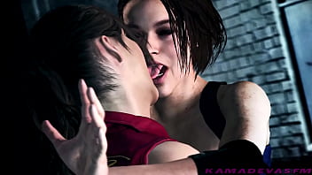 Preview 3 of Elf Dildo - Resident Evil : Claire &amp_ Jill Lesbian Kissing | KamadevaSFM