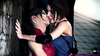 Preview 1 of Elf Dildo - Resident Evil : Claire &amp_ Jill Lesbian Kissing | KamadevaSFM