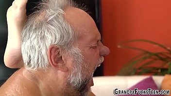 Preview 4 of Old Hec - Skinny teen takes geezers cum load