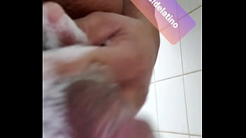 Preview 2 of Puon Movies - Guy jerking hard cock in shower with soap