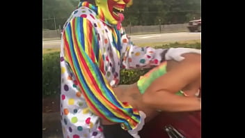 Preview 2 of Melanie Got Tag Teamed - Gibby The Clown fucks Jasamine Banks outside in broad daylight