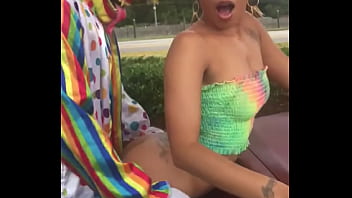 Preview 1 of Melanie Got Tag Teamed - Gibby The Clown fucks Jasamine Banks outside in broad daylight
